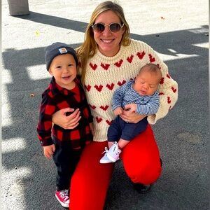 Cream colored Heart Pattern knit Sweater